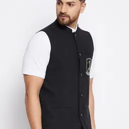 even Men Black & Beige Woven-Design Nehru Jacket image 3