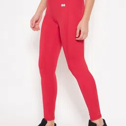 Clovia Women Red High-Rise Slim-Fit Rapid-Dry Ankle-Length Active Gym Tights image 5