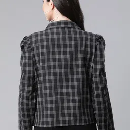 Cottinfab Women Black White Pure Cotton Checked Open Front Jacket image 3