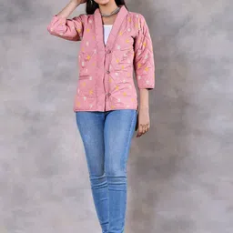 Rustorange Women Pink Floral Print Quilted Jacket image 3