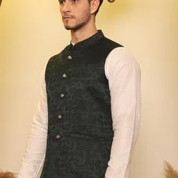 House of Pataudi Jacquard Woven Design Nehru Jacket image 3