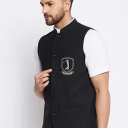 even Men Black & Beige Woven-Design Nehru Jacket image 4