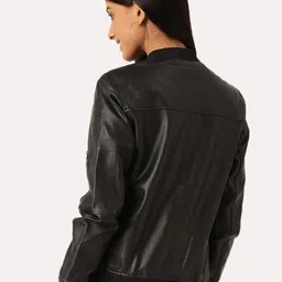 Leather Retail Women Outdoor Bomber Jacket image 4