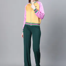 Oxolloxo Colourblocked Lightweight Crop Outdoor Bomber with Embroidered Detail image 5