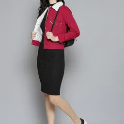 Bhama Couture Women Fuchsia Corduroy Crop Tailored Jacket image 2