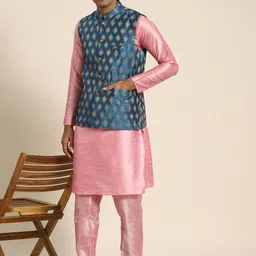 SOJANYA Men Woven Design Jacquard Nehru Jacket image 2