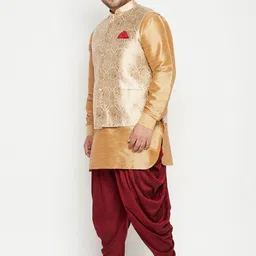 VASTRAMAY Men Rose Gold Layered Kurta with Dhoti Pants image 2