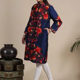 Exotic India Women Floral Longline Bomber with Embroidered Jacket image 4