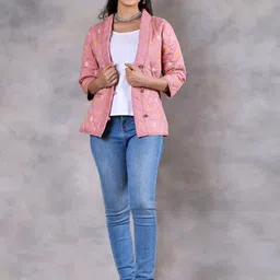 Rustorange Women Pink Floral Print Quilted Jacket image 2