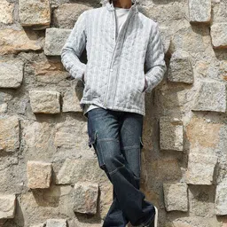 Campus Sutra White Striped Mock Collar Windcheater Longline Quilted Jacket image 2