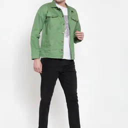 VOXATI Men Green Solid Denim Jacket image 5