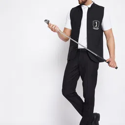 even Men Black & Beige Woven-Design Nehru Jacket image 2