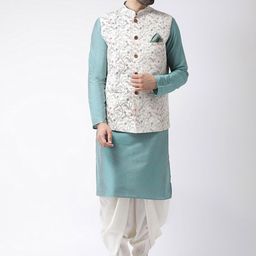 KISAH Men Kantha Printed Regular Fit Kurta Jacket Dhoti Set-picture-2