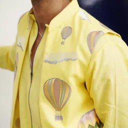 KALPRAAG Mandarin Collar Linen Straight Kurta with Trousers & Jacket image 2