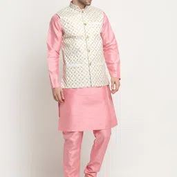 KRAFT INDIA Regular Pure Silk Kurta With Churidar & Nehru Jacket image 4