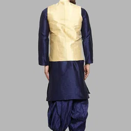 ROYAL KURTA Men Navy Blue Kurta with Dhoti Pants & Nehru Jacket image 2