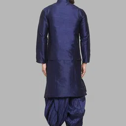 ROYAL KURTA Men Navy Blue Kurta with Dhoti Pants And Nehru Jacket image 3