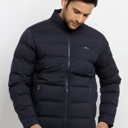 Status Quo Men Navy Blue Quilted High Neck Jacket image 1