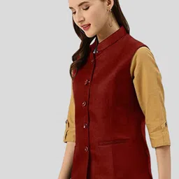 Vastraa Fusion Women Red Solid Nehru Jackets image 3