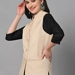 Vastraa Fusion Mandarin Collar Pure Cotton Nehru Jackets image 2