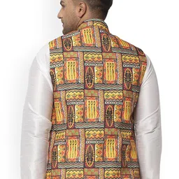 Benstoke Men Yellow Woven Printed Nehru Jackets image 3