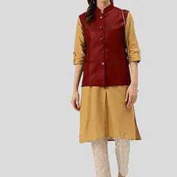 Vastraa Fusion Women Red Solid Nehru Jackets image 5