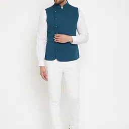 Hypernation Men Woven Pure Cotton Nehru Jackets image 2