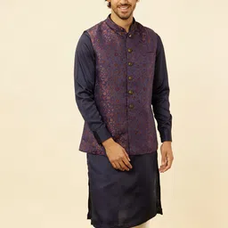 Manyavar Woven Design Mandarin Collar Nehru Jacket image 2