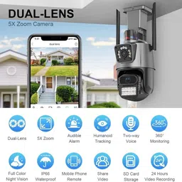Bzrqx Smart PTZ Ultra HD Live View WiFi CCTV Security Camera Dual Lens TwoWay Audio Security Camera image 5