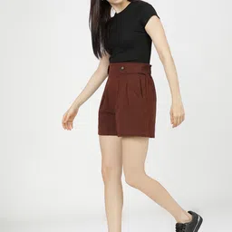 tokyo talkies Solid Women Maroon Basic Shorts image 4