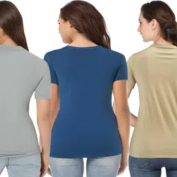 shaun Pack of 3 Women Self Design Round Neck Polyester Multicolor T-Shirt-picture-19