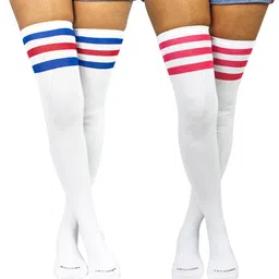 BAESD Pack Of 2 Striped Cotton Thigh-High Stockings-image-0