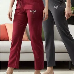 iuga Pack of 2 Women Solid Maroon, Grey Track Pants-picture-14