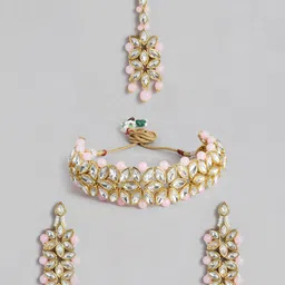 Peora Gold-Plated Pink Kundan Studded Choker Jewellery Set image 3