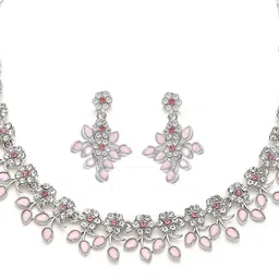 Aazeen Rhodium-Plated Cubic Zirconia Studded Floral Shaped Jewellery Set image 2