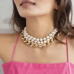 ToniQ Gold-Toned & White Choker Necklace-picture-48