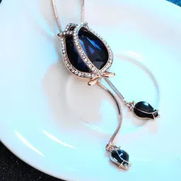 Shining Diva Fashion Blue Silver-Plated Necklace image 5