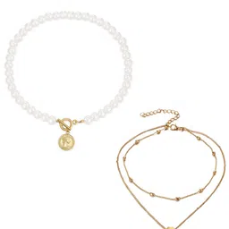 Jewels Galaxy Set of 2 Gold-Plated& White Necklace-picture-28
