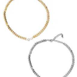 OOMPH Set of 2  Gold-Toned & Silver-Toned Choker Necklace image 2
