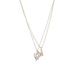 DressBerry Set Of 2 Rose Gold Plated & Gold Plated CZ-Studded Pendant With Chain image 2