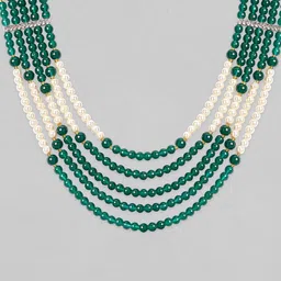 Rubans Men White & Green Beaded Layered Necklace image 3