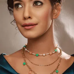DressBerry Green Brass Gold-Plated Layered Necklace-picture-21