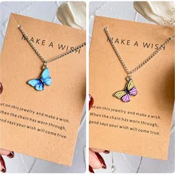 Pinapes women Yellow & Blue Pack Of 2 Silver-Plated Chains image 4