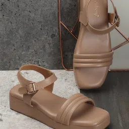 DressBerry Beige Open Toe Flatform Heels-picture-27