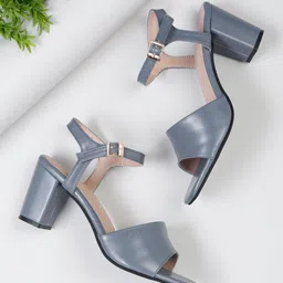 Bruno Manetti Grey PU Block Sandals with Buckles-picture-20