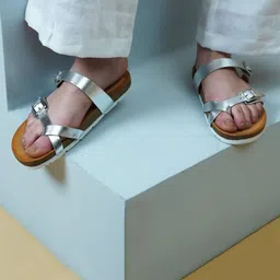 Peach Flores Leather Open Toe Flats image 1