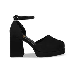 Shoetopia Ankle Looped Suede Platform Heel Pumps image 2