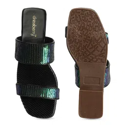 DressBerry Black Embellished Open Toe Flats image 5