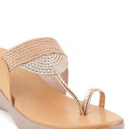 DressBerry Tan Brown Textured Open Toe Wedge Heels image 2