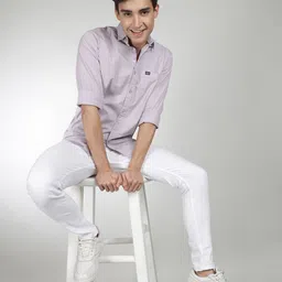 the indian garage co. Men Slim Fit Solid Spread Collar Casual Shirt image 5